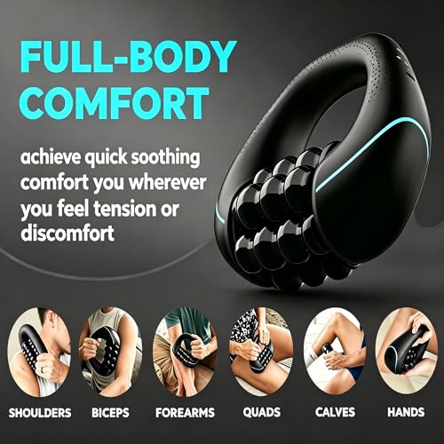 Electric Handheld Rolling Massager, 3 Speed Deep Tissue Percussive Massager with 6 Rotating Bars, Rechargeable Full Body Muscle Roller for Back Shoulder Leg Soreness Relief & Blood Circulation