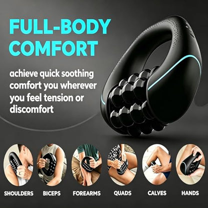 Electric Handheld Rolling Massager, 3 Speed Deep Tissue Percussive Massager with 6 Rotating Bars, Rechargeable Full Body Muscle Roller for Back Shoulder Leg Soreness Relief & Blood Circulation