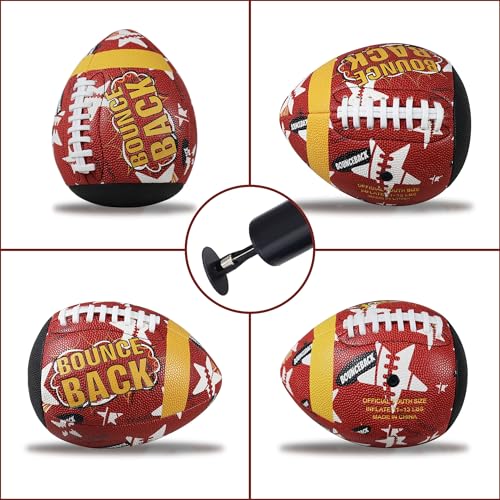 BOUNCEBACK Soft Leather Training Football, Youth Size & Official Size, Fatherless PU PassCatch Solo Enhancing Passing Catching(with Pump) - style: Starry Brown-Size 7