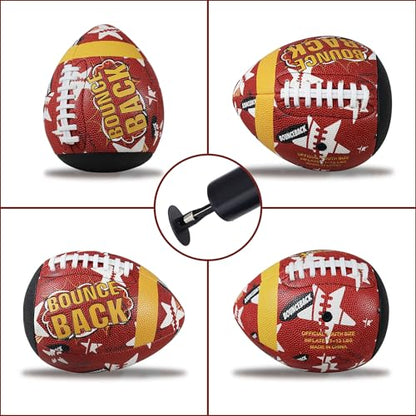 BOUNCEBACK Soft Leather Training Football, Youth Size & Official Size, Fatherless PU PassCatch Solo Enhancing Passing Catching(with Pump) - style: Starry Brown-Size 7