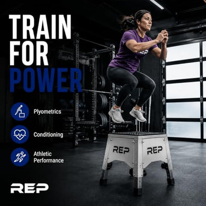 REP Adjustable Plyo Box | Metal Jump Platform | Home Gym Exercise Step | Plyometric Training Equipment | Fitness Workout Bench | Assembled Steel Jumping Boxes | Adjustable Height Workout Tool