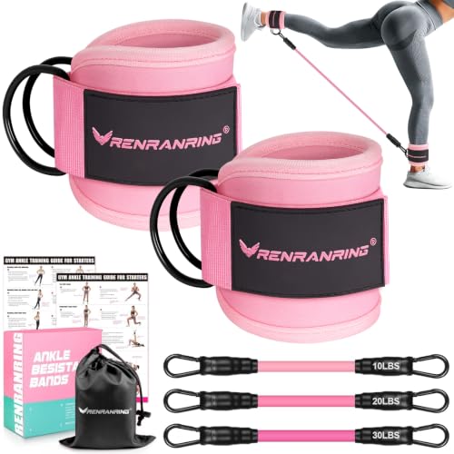 Ankle Resistance Bands with Cuffs, Ankle Bands for Working Out, Ankle Resistance Band for Legs and Glutes Workout Equipment, Butt Exercise Equipment for Women - color: Pink