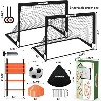 Soccer Goal, Kids Soccer Goals for Backyard Set of 2, 4x3ft Portable Soccer Goal Pop Up Soccer Net, Kids Soccer Net Training Equipment with Soccer Ball, Ladder, Cones, Targets - color: Black