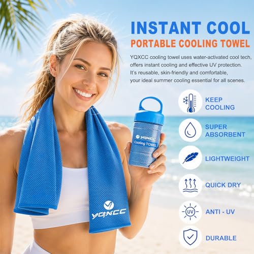 2 Pack Cooling Towels (47"x12"), Ice Cool Neck Towel, Soft Breathable Microfiber for Yoga, Golf, Gym, Running, Camping & Hot Weather - color: Light Blue/Light Gray