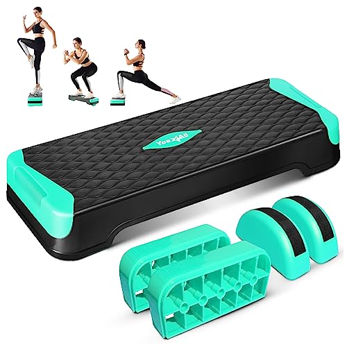 Yes4All 2-in-1 Adjustable Aerobic Step Platform Fitness Exercise Stepper with Rocker Balance Board Legs for Home Workout, Step Exercise & Balance Training - color: A. Neo Green