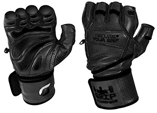 Elite Leather Gym Gloves with Built in 2" Wide Wrist Wraps Grip & Design for Weightlifting Power Lifting Bodybuilding & Strength Training Workout Exercises