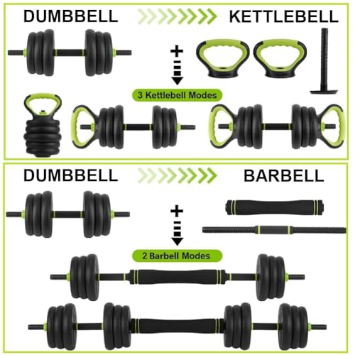Adjustable Dumbbells, 44/66/88Lbs Free Weight Set with Connector, 4 in1 Dumbbell Set Used As Barbell, Kettlebells, Push Up Stand, Weight Plate, Fitness Exercises for Home Gym Suitable Men/Women Strength Training