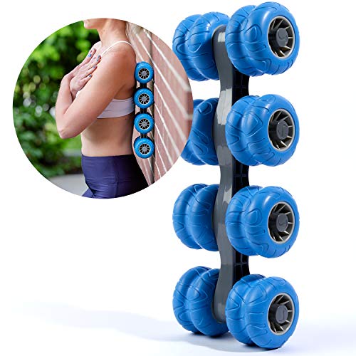 8-Wheel Back Massager and Neck Knot Remover - Chiropractor Approved Manual Deep Tissue Massage Tool for Upper Back, Trapezius Pain Relief and Trigger Point Therapy - Self Recovery Muscle Stick