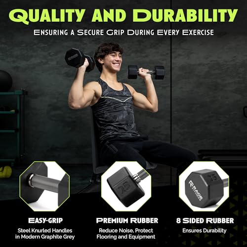 Rubber Coated Dumbbells - No Roll Design Easy-Grip Steel Knurled Handle, Weights Dumbbells Set for Strength Training - Ideal Weights Set for Home Gym - 10-60 LBS SOLD INDIVIDUALLY - size: 30 LB