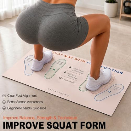 Squat Mat with Foot Position,Non-Slip Workout Mat for Squats & Leg Exercises, Improves Muscle Activation & Knee Support, Home Gym Fitness Mat,30 * 13.8"inch Squat Pad - color: Beige