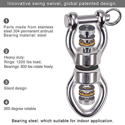 SELEWARE Silent Bearing Swing Swivel, 360° Rotational Device Hanging Accessory with Removeable Buckle for Tree Swing, Hammock Chair, Climbing Rope, Yoga, Kids Swing Swivel 1200LB Capacity - color: Swivel (D) Only