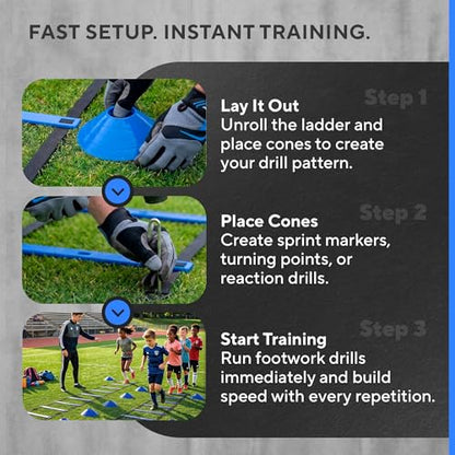 Agility Ladder Set, 12-Rung Speed Ladder + Training Cones, Soccer Training Equipment, Footwork Drills Kit, Speed & Agility Equipment, Football Practice Equipment, Basketball Gear - color: Royal Blue