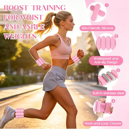 Ankle and Wrist Weights for Women & Men, Adjustable Leg & Arm Weights Set of 2 (1Lbs Each), Weighted Bangles Fits for Yoga, Pilates, Home Gym, Strength Training - color: Pink