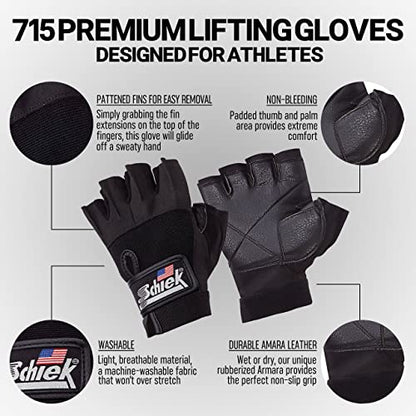 Schiek Sports 715 Premium Gel Lifting Gloves - Exercise Equipment Gloves - size: XX-Large