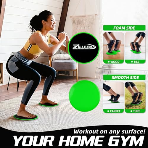 ZILLEEN Exercise Sliders for Working Out Fitness Discs for Pilates Women Men, 2 Pack - color: Green