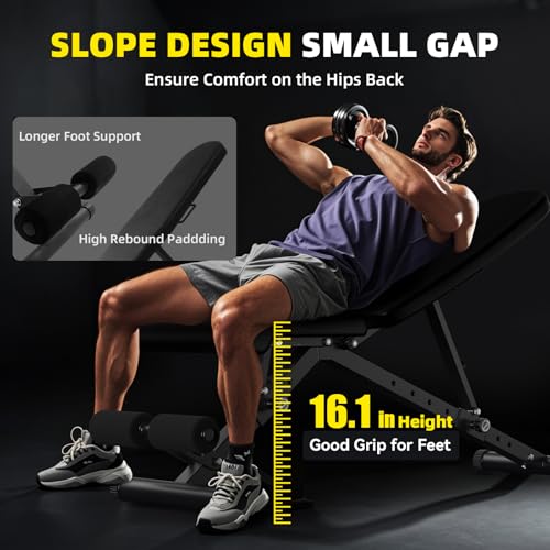 Weight Bench, Adjustable Workout Bench with 900Lbs Capacity, with Fast Folding, Adjustable Bench for Full Body Workout, Space-Saving, for Indoor Workout, Home Gym (Black)