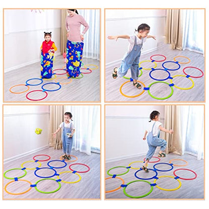 Hop Floor Hopscotch Ring Game, Kids Balance Coordination Agility Speed Training Game Equipment, 10 Rings10 Buckle - size: 38cm/15"