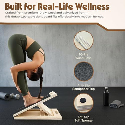 Slant Board for Plantar Fasciitis & Achilles Relief – Adjustable Wooden Incline Calf Stretcher for Ankle, Knee & Foot Therapy – Portable Stretch Board with Carry Bag & Loop Band