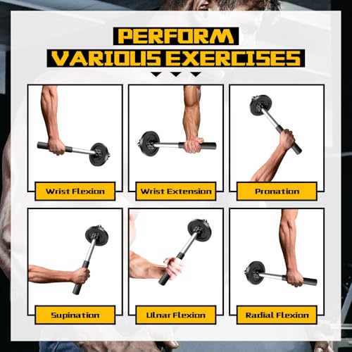 Fancyes Dumbbell Bar Handle with Lock, Adjustable Forearm Wrist Exerciser, Hand Developer Grip Strength Trainer, Fitness Equipment for Lateral Forearm/Wrist Rotation Exerciser/Forearm Trainer