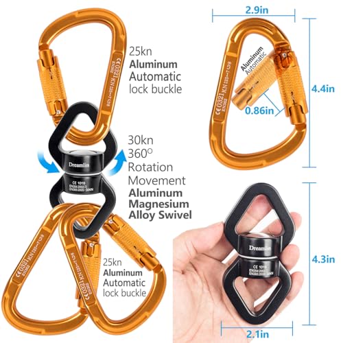 Aerial Silks Hardware Kit 30 KN Swing Swivel Aerial Yoga Hammock Rigging Aluminum Swivel Aerial Hoop Lyra Rotational Device Hanging Accessory - color: Black set 6