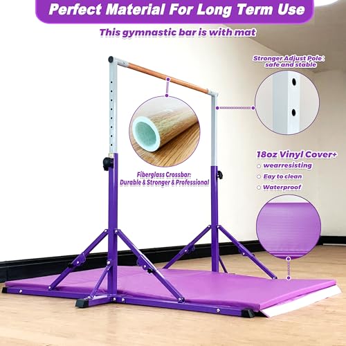 MARFULA Gymnastic Kip Bar for Kids Teens Ages 3-25 of All Gymnastic Levels - color: Bar With Mat-Hot Purple (5 Ft Base)