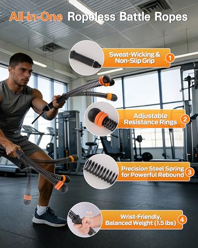 VividPulse 2PCS Weighted Ropeless Battle Ropes for Home Gym - Portable & Quiet Training Rope for HIIT, Strength & Low-Impact Cardio - Full Body Workout Equipment for Men & Women