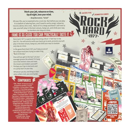 Devir - Rock Hard: 1977 Board Game, Music Industry Strategy Game with Worker Placement, Rock Band Simulation Game for Teens and Adults, Ages 16+, 2–5 Players, 90 Playtime, (English Version)