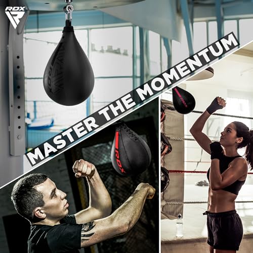 RDX Speed Bag Boxing Ball, Maya Hide Leather Dodge Striking Target with Additional Bladder, MMA Muay Thai Punching Workout Kicking Martial Arts Training Home Gym Exercise Speedball