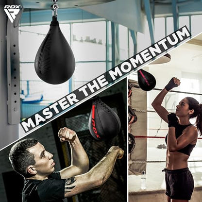 RDX Speed Bag Boxing Ball, Maya Hide Leather Dodge Striking Target with Additional Bladder, MMA Muay Thai Punching Workout Kicking Martial Arts Training Home Gym Exercise Speedball