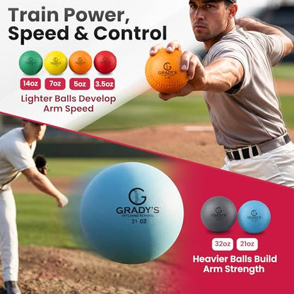 Grady's Pitching School Weighted Velocity Training Ball Set – Seam & Seamless Options for Pitching & Arm Strength + Set of 6 Balls + Carrying Case - style: with seams