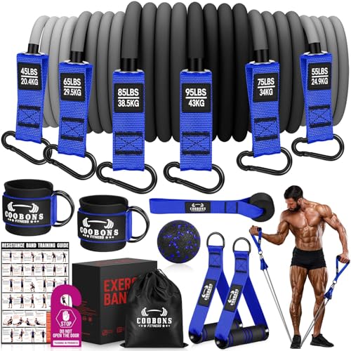 Heavy Resistance Bands for Working Out, 300LBS Exercise Bands with Handles, Workout Bands for Men, Weight Fitness Bands Set for Muscle Training, Strength, Slim, Yoga, Home Gym Equipment - color: Black, Blue, style: 420LBS
