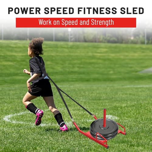 ECOTRIC Fitness Sled with Padded Harness for Athletic Exercise and Speed Improvement - Fits 1-2" Plates