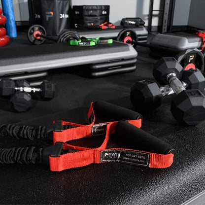 Power Systems Covered Resistance Tube with Handles, 48 Inch, Nylon Sleeve Protected Exercise Band for Strength Training, Physical Therapy, Stretching, 6 Color Coded Resistance Levels - color: Medium