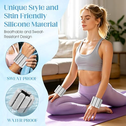 Wrist Weights Set, 2Pack Adjustable Ankle Weights for Women/Men(1 lb Each), Silicone Weighted Bangles for Yoga, Pilates, Running & Walking, Arm & Leg Weights - color: Grey
