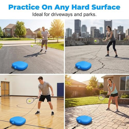 Tennis Trainer with String, Portable Tennis Ball Training Baseboard for Solo Practice, Weighted Baseboard Training Equipment Set, Tennis Practice Rebounder for Backyard Driveway