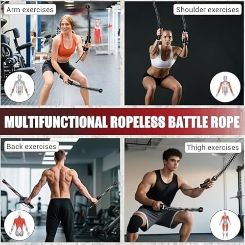 Adjustable Ropeless Battle Ropes, Weighted Cordless Battle Ropes with Storage Bag, Home Exercise Equipment Z-Rope for Full Body Training HIIT, Cardio, Strength & Muscle Training (Black)