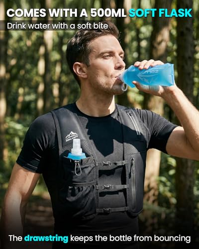 Running Vest for Women Men, Adjustable Running Phone Holder Vest, USA Original Patent, Running Hydration Vest with 500ml Soft Flask, Reflective Running Backpack for Hiking Cycling - size: Medium-Large
