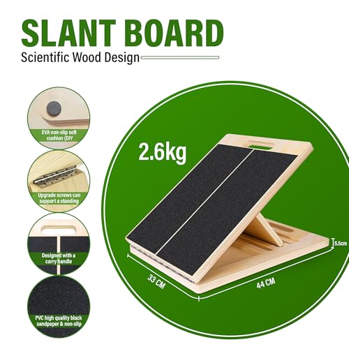 Professional Adjustable Wooden Slant Board for Calf Stretching, Portable 5-Stretch Board for Knees, Non-Slip Foot Incline Board Physical Therapy Equipment Calf Stretch, Extra Side Handle for Carry