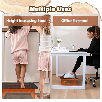 5.5" One Step Stool for Adult & Toddler, 400 Lbs Heavy Duty Platform with Non-Slip Rubber, Multi-Functional Portable Kitchen Step Stool Suitable for Stairs, Bathroom, High Bedside, Office and Outdoor - style: Wood