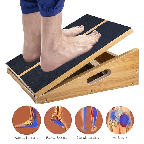 Professional Wooden Slant Board, 5 Positions Adjustable Slant Board for Calf Stretching Squats Incline Board and Calf Stretcher, Slant Squat Board for Knees Ankle Heel Feet Leg