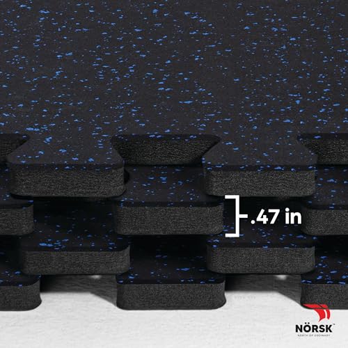 Dual-Surface Gym Exercise Mats 1/2" Thick EVA Interlocking Foam Tiles with Rubber-Tec Top Layer, Perfect Gym Flooring for Home Gym, 4 Tiles & 8 Trim Pieces