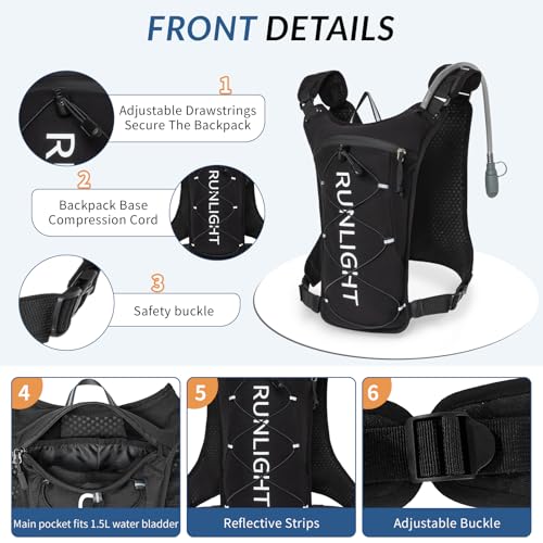 Running Vest,Lightweight Adjustable Chest Pack with Pistol Holster, Pack with 1.5L Water Bladder, Reflective Running Hydration Vest