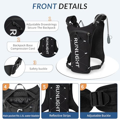 Running Vest,Lightweight Adjustable Chest Pack with Pistol Holster, Pack with 1.5L Water Bladder, Reflective Running Hydration Vest