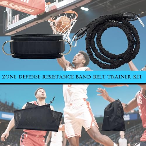 Zone Defense Resistance Bands Training Kit - Basketball Defense Bands for Agility, Team Training and Athletic Training, Unisex, 6.5 FT-15 FT Adjustable (Black, Nylon), 1 Set