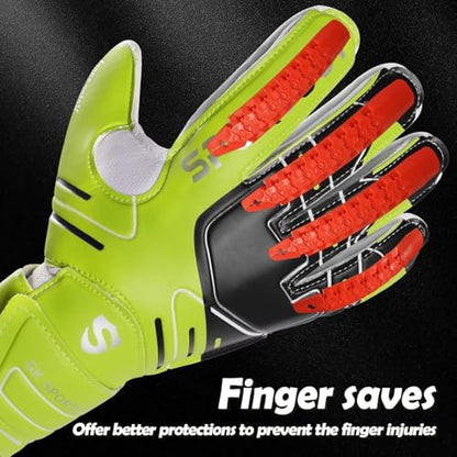 Sportout Youth&Adult Goalie Goalkeeper Gloves,Strong Grip for The Toughest Saves, with Finger Protect & 4+3MM Latex to Give Splendid Protection to Prevent Injuries,4 Colors