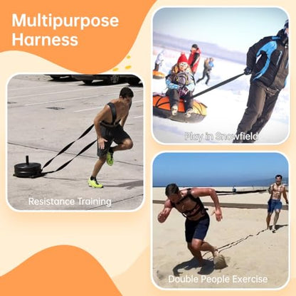 Power Drag Sled Harness Kit for Sprint Training, Tire Pulling, Adjustable Strap Workout Gear for Athletes and Strength Workouts