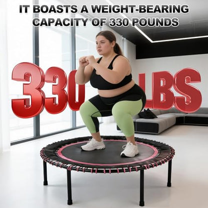 40"/48" Fitness Rebounder Trampoline with 4-Level Adjustable Foam Handle, Quiet and Stable Exercise Trampoline for Kids Adults, Indoor/Outdoor Mini Trampoline - color: Pink