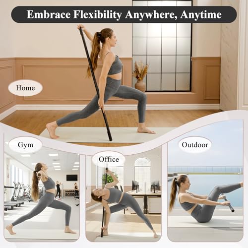 Yoga Stick for Stretching, 5ft Exercise Stick for Mobility & Flexibility, Bamboo Stretch Bar and Posture Pole with Non-Slip Grip - Includes Free Video Guide - color: Black