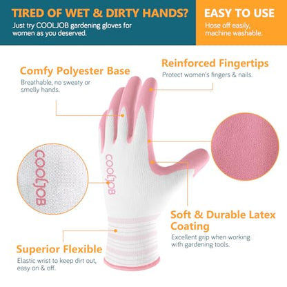COOLJOB 2 Pairs Gardening Gloves for Women, Breathable Rubber Coated, S - color: Sakura Pink, Light Blue, size: Small (Pack of 2)