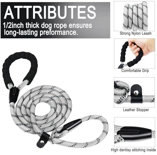 6 FT Heavy Duty Dog Leashes with Comfortable Padded Handle,Light Gray - color: Light Gray, size: 6 Feet x 1/2 Inch